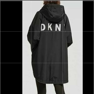 DKNY Logo Black/Gray Reversible Oversized Hooded Womans Jacket Size S,M